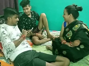 Indian friends' playful teasing escalates to a steamy session of small boob fondling and passionate moaning in their mother tongue.